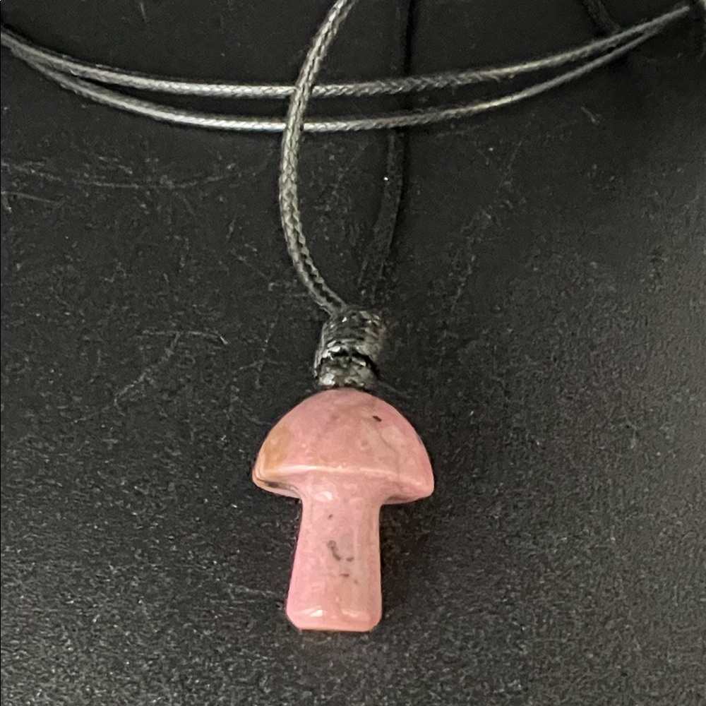 Pink Rhodonite Gemstone Mushroom Pendant Necklace